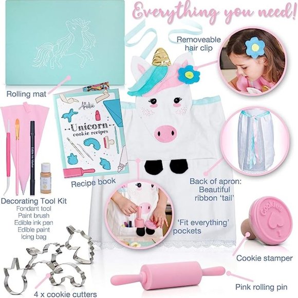 New- Kids Unicorn 14 pc Cookie Baking Set for Girls - Incl. Unicorn Apron - Picture 3 of 7
